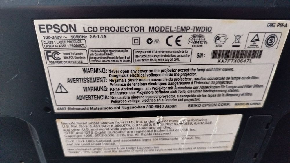 Video proiector Epson EMP-TWD10