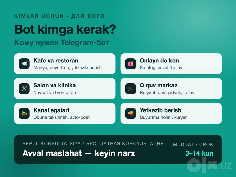 Telegram bot yasash / Создание Telegram-бота под ключ