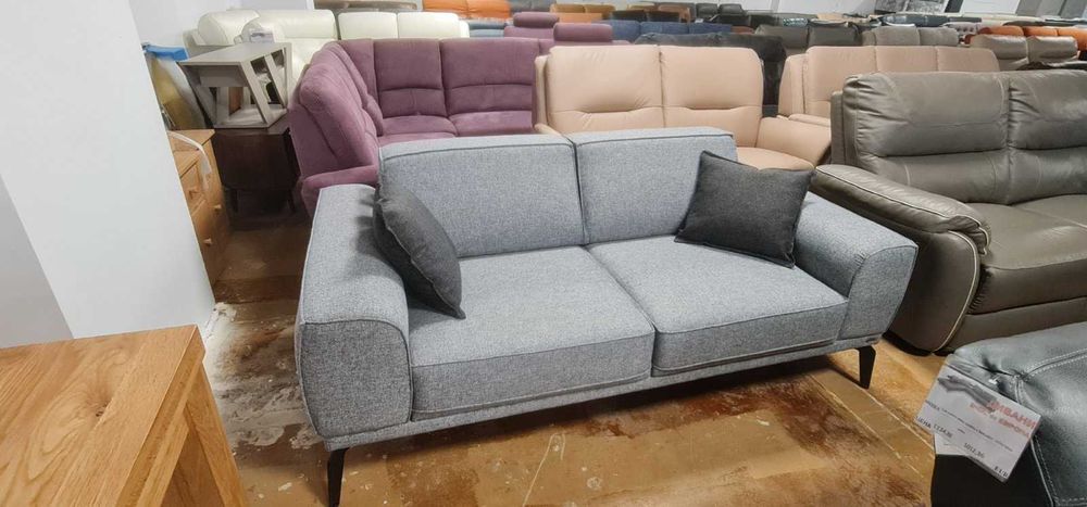 Сив диван от плат двойка с функция сън