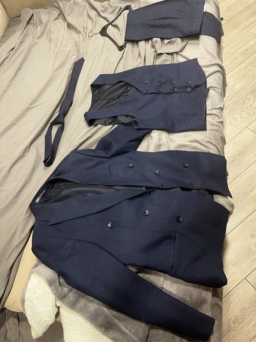 Костюм тройка двубортный синий