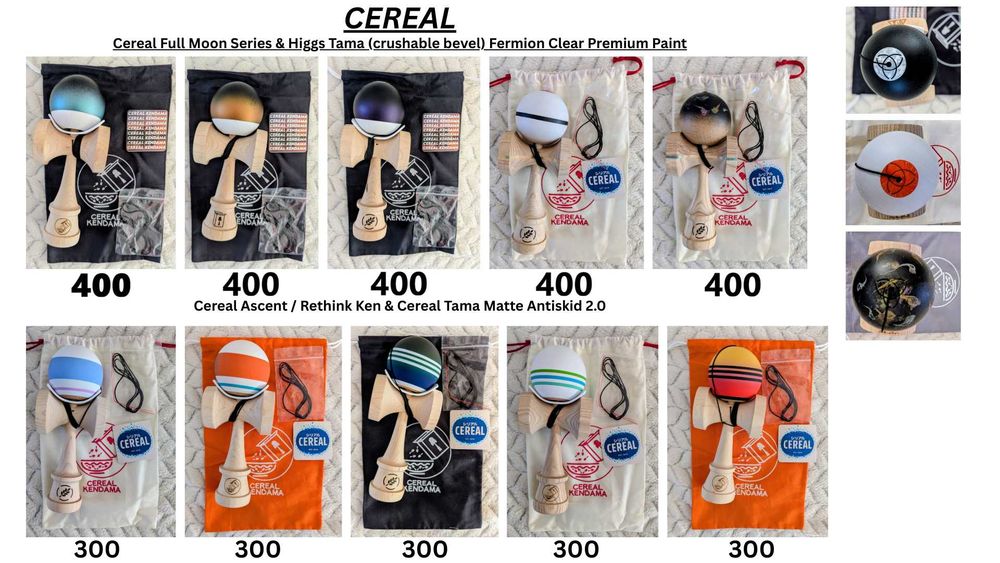 Kendama Cereal Higgs Full Moon Fermion Clear Crushable Bevel (500) / Askend, Hybrid Ken & Bevel Max Tama Antiskid (300)