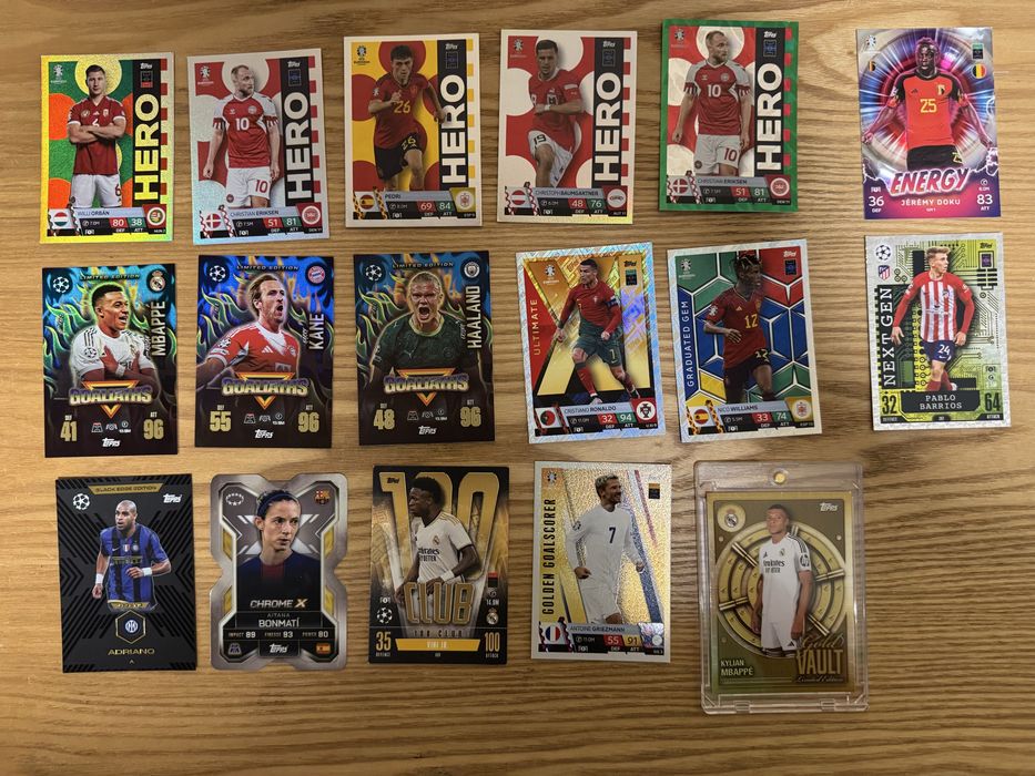Редки футболни карти Topps – Mbappé Gold Vault, Haaland, Ronaldo, Kane