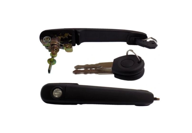 Set manere exterioare Seat Alhambra, 1910, Ford Galaxy, 192006, Vw Polo 192001; Sharan, 192010; Caddy Ii, 192004, Tija - 56 Mm, fata, stanga=dreapta, negru / texturt; doua manere usi; cu 2 butuc cheie,