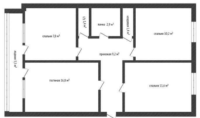 3к, 64,6м², светлая, ремонт, 1994г.,