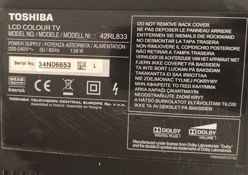 Продавам телевизор Toshiba 42RL833.
