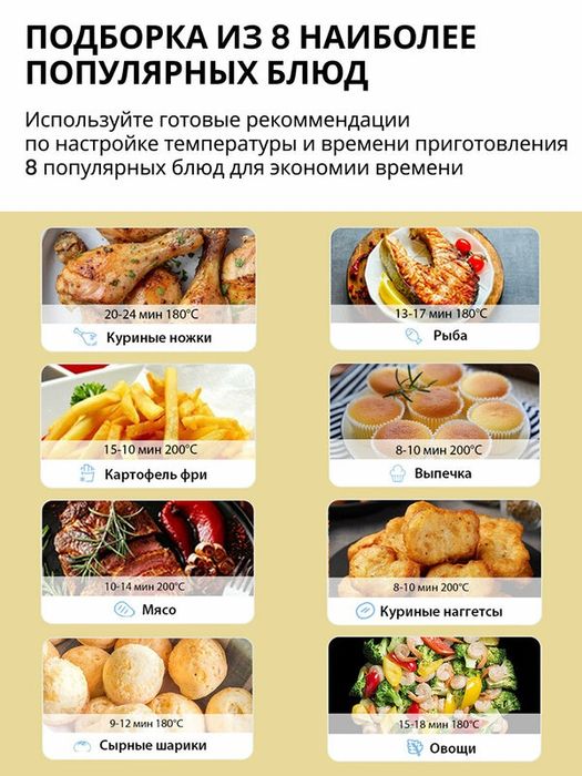 Аэрогриль Comfee CAF-TN40E, 4л, 1600 Вт, 8 рекомендаций, регулировка т