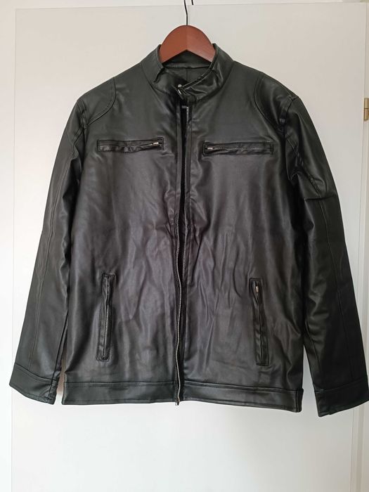 Haina jacheta moto piele maro/neagra marimea S-M noua