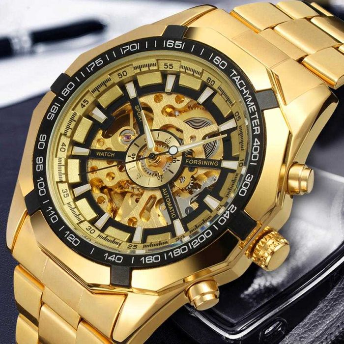 Ceas Forsining schelet barbatesc automatic Gold