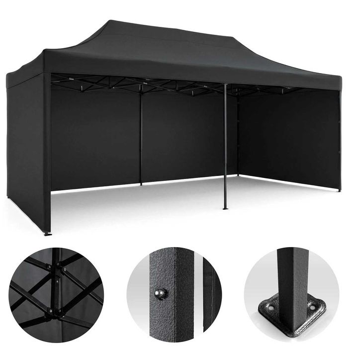 Foisor de gradina profesional , 3 pereti 3 x 6m negru Plonos - Produs NOU