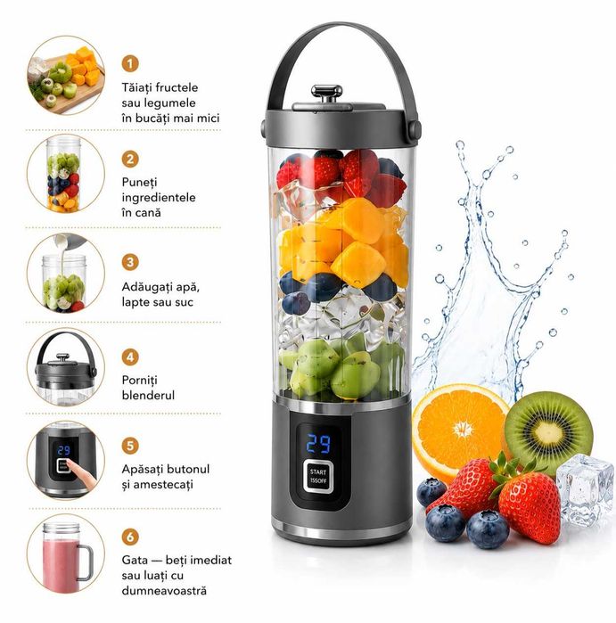 Shaker electric portabil USB ptr. proteine smoothie 500ml reincarcabil