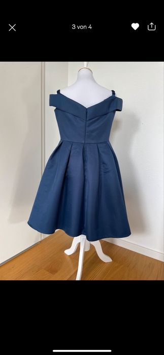 Прекрасна тъмно синя разкроена ретро елегантна рокля L/XL