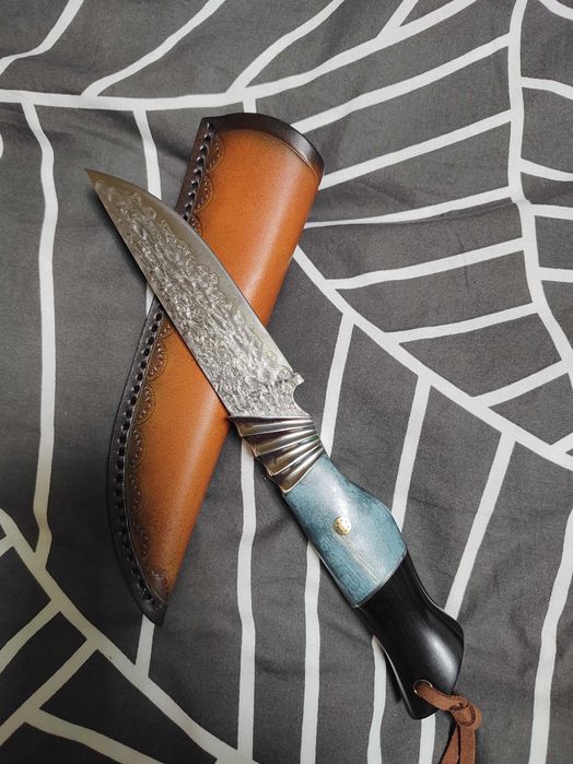 Cutit asiatic tactic Samoa, otel Damasc, teaca piele bovina