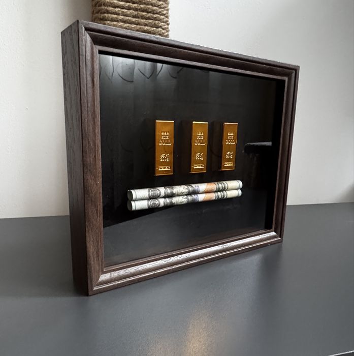 Tablou 3D decorativ – Lingouri aurii & dolari