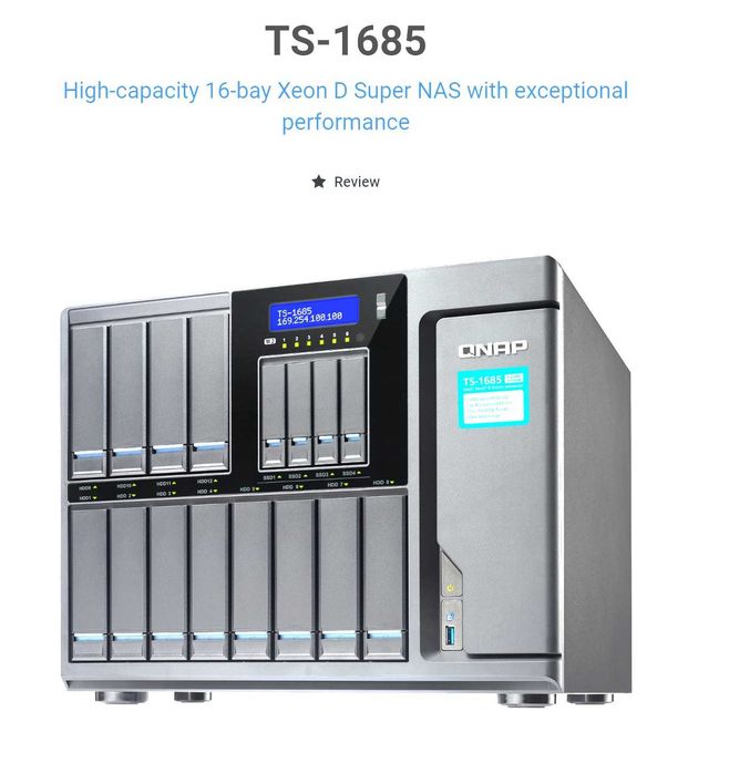 Storage Qnap NAS ts-1685, 16 bay, xeon D, 10gbps