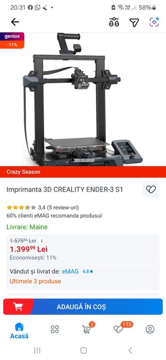 Imprimantă  Creality Ender 3 S1, nouă