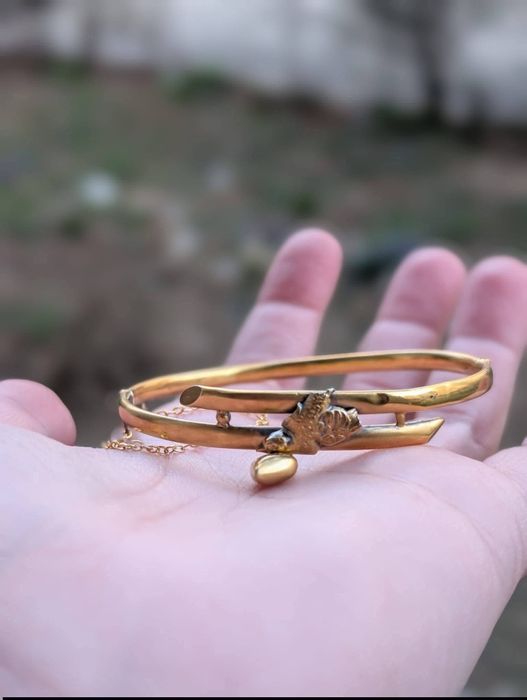 Veche bratara fixa din argint de 925, placata cu aur, Art Nouveau