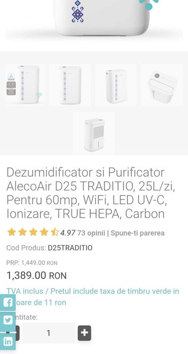 Dezumidificator si Purificator AlecoAir D25 TRADITIO, 60mp