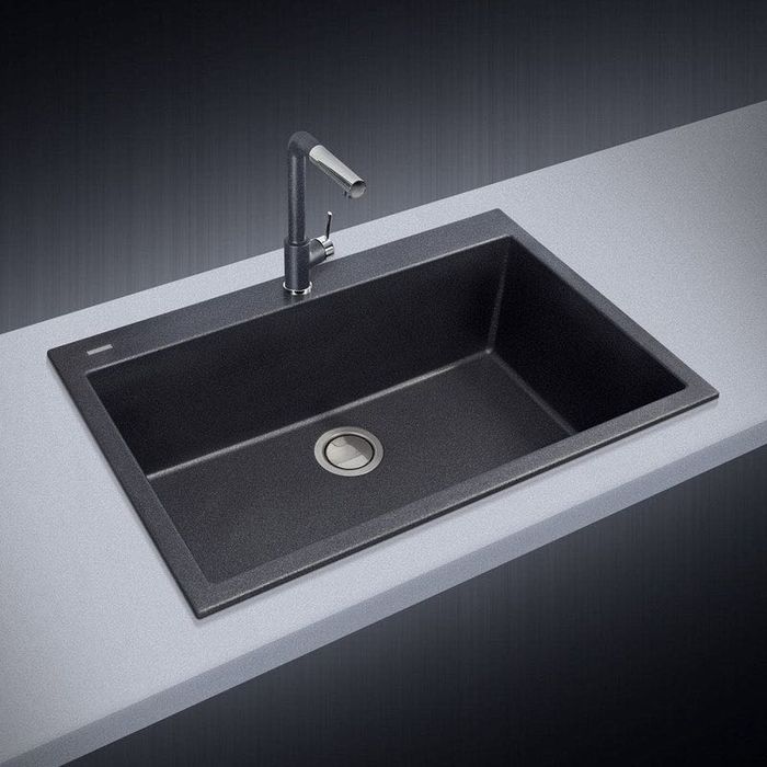 Chiuveta bucatarie granit Neagra + accesorii montaj, 838x559x250 mm