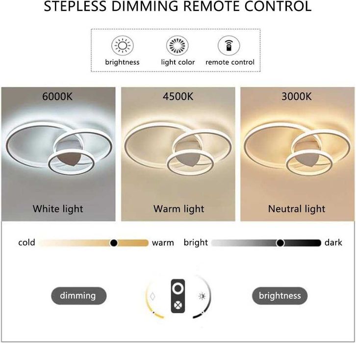 LED лед полилей с дистанционно 3 кръга бяла и кафява 218, 219