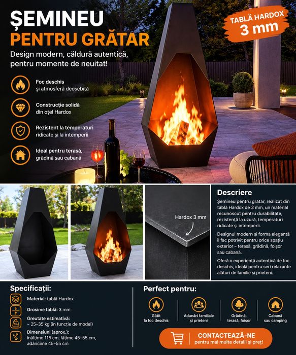 Șemineu pentru grătar  tablă Hardox 3 mm