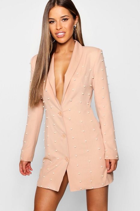 Sacou rochie Asos dama cu perle mărime S nou nude alb