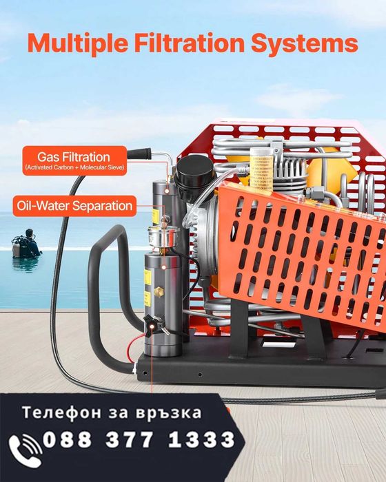 НЕМСКИ PCP компресор за въздух – 4500 PSI + ЛЕД ФЕНЕР