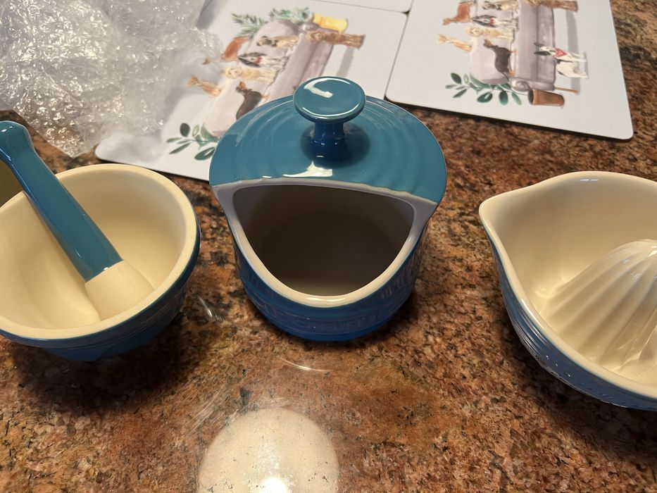 Le creuset set 3 piese- salt pig- mojar - storcator citrice!