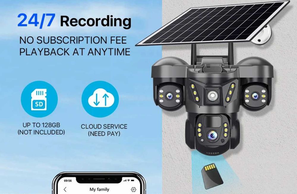 Camera Supraveghere Tripla 360 4G cu cartela SIM & Panou Solar