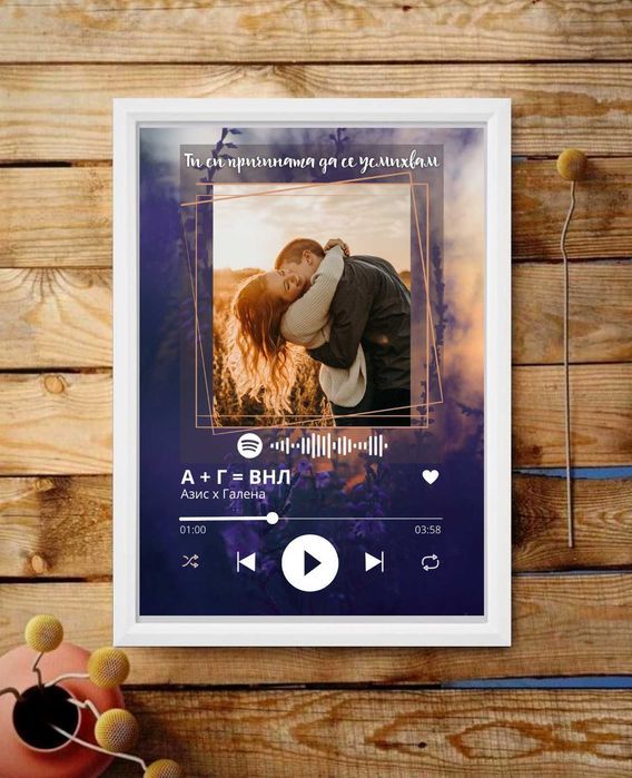 ПОДАРЪК за Св. Валентин - Персонализирана рамка Spotify/календар/колаж