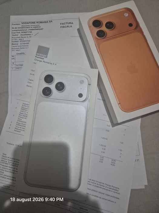 Iphone 17 Pro Max 256gb - Sigilat - Liber de rețea - Orange/Silver - Factura