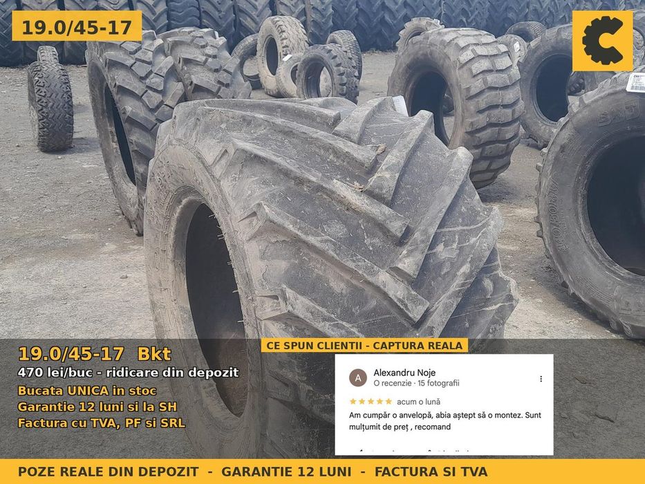 Cauciucuri Anvelope 19.0/45-17 19.0/45 17 1904517 Bkt Remorca si Implement Utilaje Agricole SH Second Hand STOC REAL Garantie 1 An Factura TVA