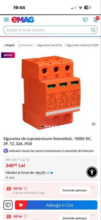 Limitator /siguranță supratensiune pentru  fotovoltaice