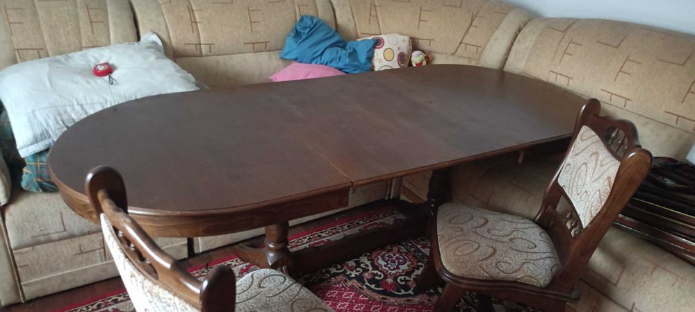 Masa Lemn Masiv, culoare stejar + 6 scaune tapitate