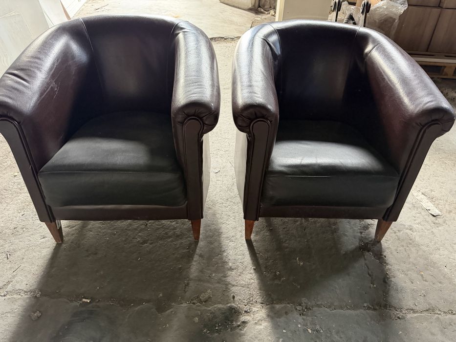 Set Canapea 2 locuri + 2 Fotolii Piele Maro - Stil Birou/Lobby