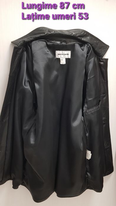 Haină nouă, din piele neagră Pierre Cardin