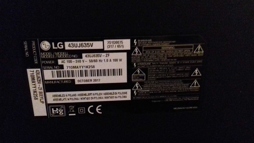 телевизор lg 43uj635v за части