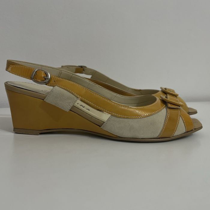 Sandale Slingback Marina Piele - Galben/Crem - Mărime 39 (Prezintă urme de uzură la interior)