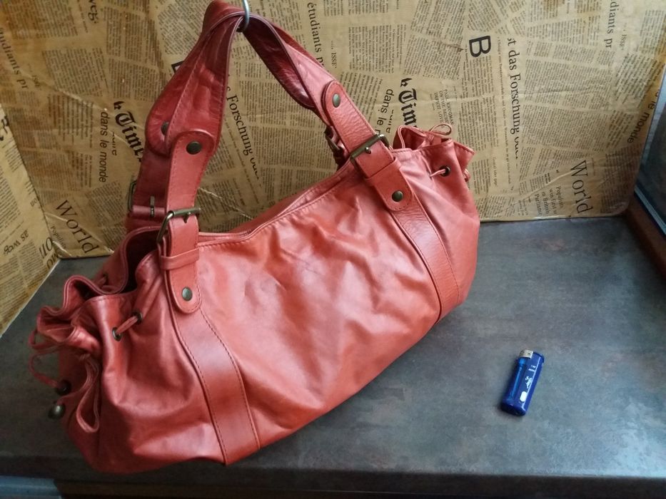 дамска чанта Италианска керемидено червена чанта-естествена кожа