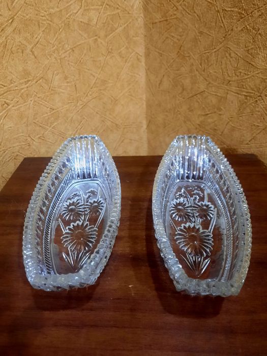 Небольшие винтажные хрустальные ладьи (20×9см) в идеальном состоянии.
