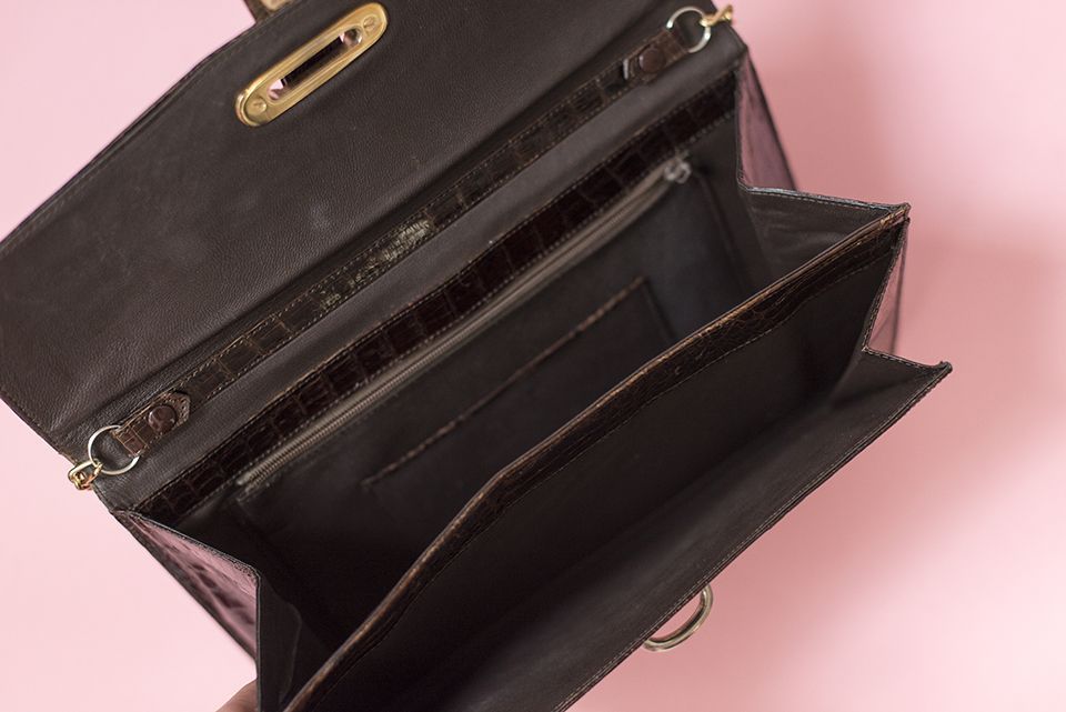 plic/geanta vintage piele de crocodil maro