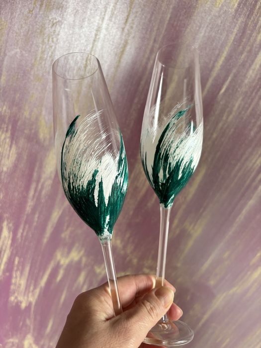 РАЗПРОДАЖБА!!! Рисувани сватбени ритуални чаши комплект от 2бр