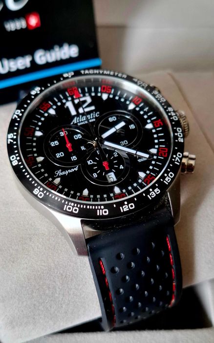 Vand ceas elvetian Atlantic - Seasport 
Chronograph functions