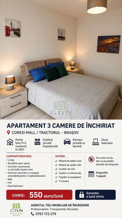 Inchiriere apartament 3 camere cu gradina Tractor Brasov