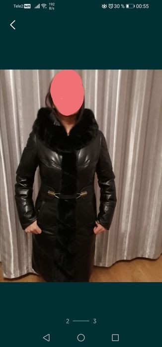 Продам натуральный кожанный пуховик с норкой