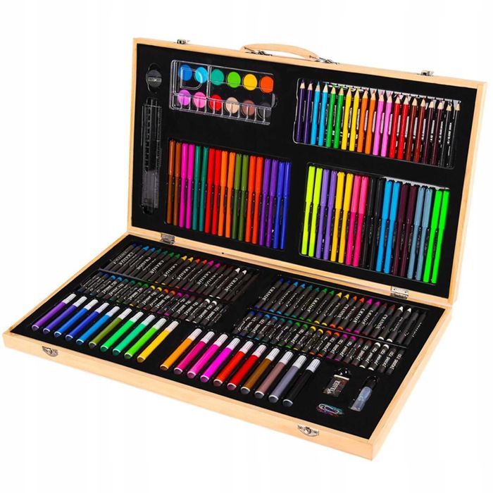Комплект за рисуване ANGMAD, 180 части, дървен куфар, размери 47x29 см