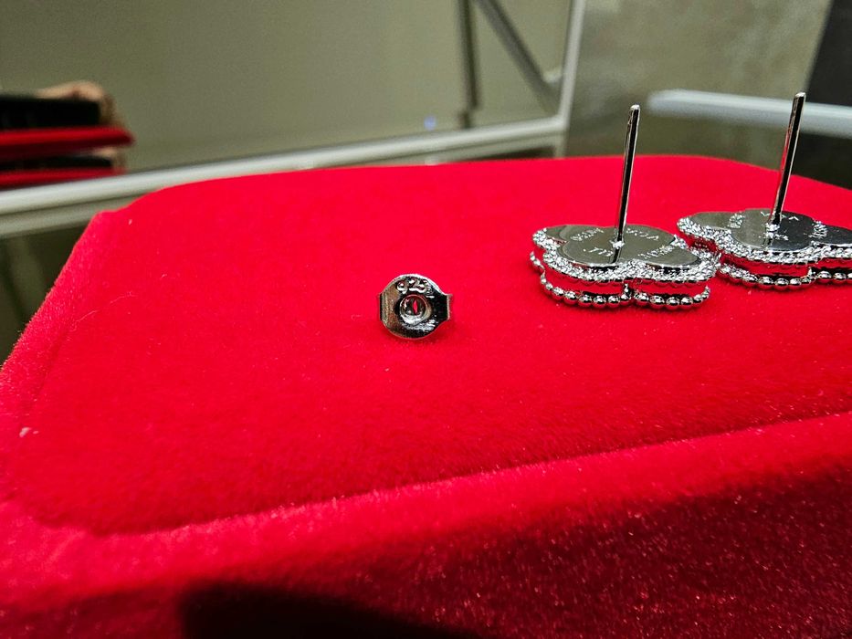 Van Cleef & Arpels VCA Silver Black Alhambra Clover Дамски Обеци