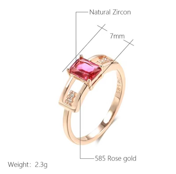 GR5, inel placat aur 14k, model logodna, zirconiu alb/rosu, deosebit