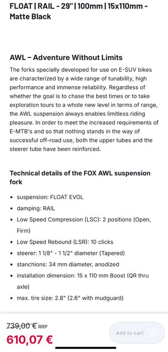 Furca fox 34 AWL