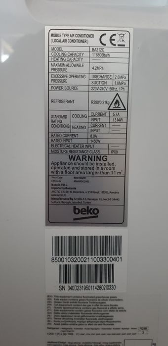 Aer conditionat Portabil Beko