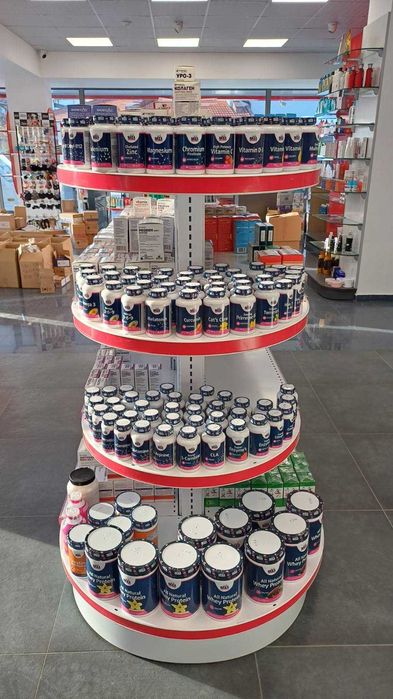 Търговско оборудване за дрогерия, аптека, био магазин, Метални Стелажи